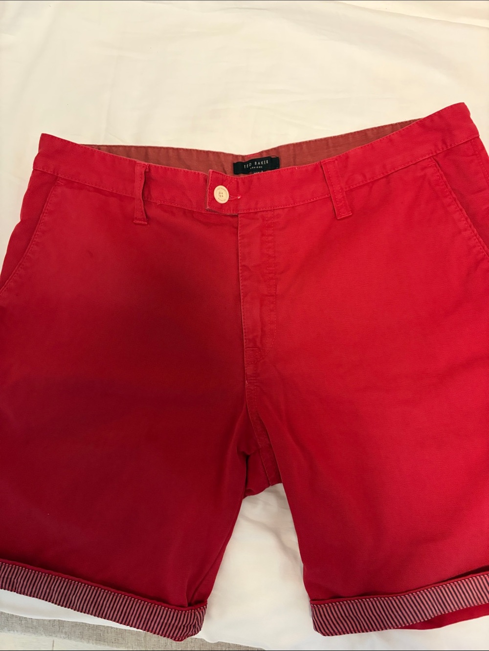 Ted Baker London Red Flat Front Men’s Shorts with Striped Cuff Trim